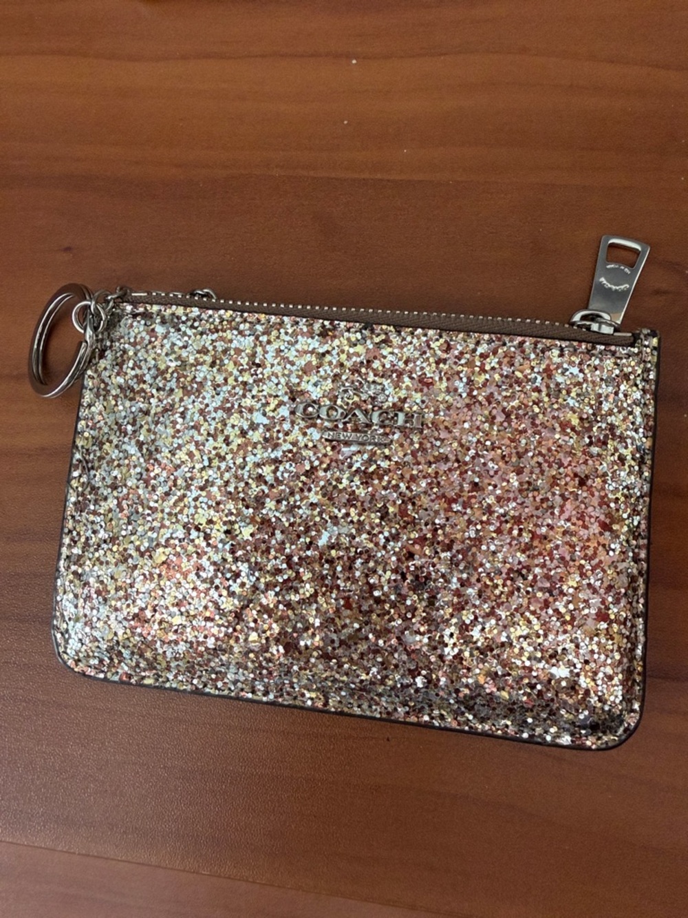 Coach Glitter Zip Wristlet - Rose Gold Multitone